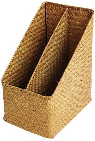 Amosfun Cestino Portadocumenti Cestino Dei File Portariviste Intrecciato Pattumiera in Rattan Cesto Di Articoli Vari in Vimini Porta Libri Stretto Cesto Di Giornali Giornale Cannuccia