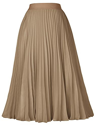 Rock Damen Elegant Plisseerock Damen Lang Faltenrock A-Linie Sommerrock XL cl2473-19/Khaki