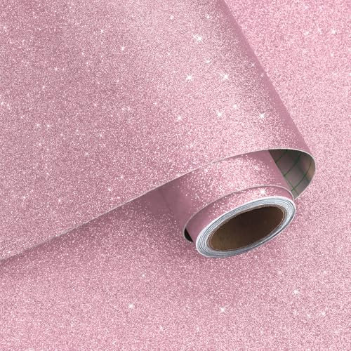 VaryPaper Self Adhesive Pink Glitter Wallpaper 40cmx800cm Removable Glitter Fabric Contact Paper Sticky Back Plastic Girls Wallpaper for Bedroom Living Room Thick Lining Paper Cupboard Furniture Wrap