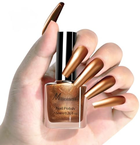 Gold Metallic Nail Polish -Metal Effect Chrome Nail Polish - Breathable Quick Dry Long Lasting Mirror Nail Varnish - Holographic Golden Metal Polish For Women Girls DIY Nail Art At Home Manicure