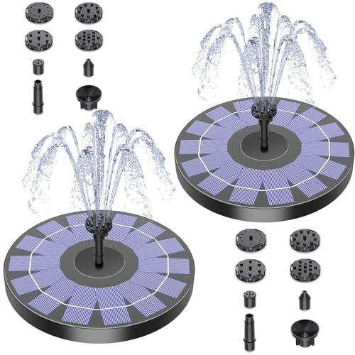 AISITIN Solfontän för utomhusbruk, 2,5 W solfontän, dammpump, 2 stycken med panel, vattenpump, flytande fontän, pump med 6 fontänstilar för trädgård, fågelbad, damm, vattenspel, fiskbehållare