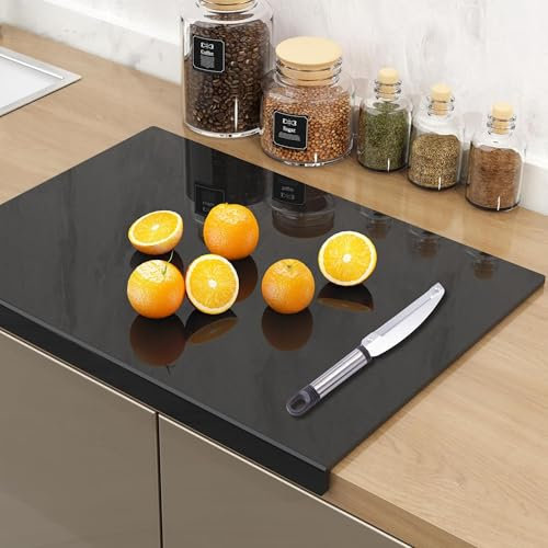 JanYoo Planche à découper épaisse en acrylique pour cuisine, légumes, pain, viande, fruits, avec comptoir à rebord, plateau à découper antidérapant, 50 x 40 cm, noir