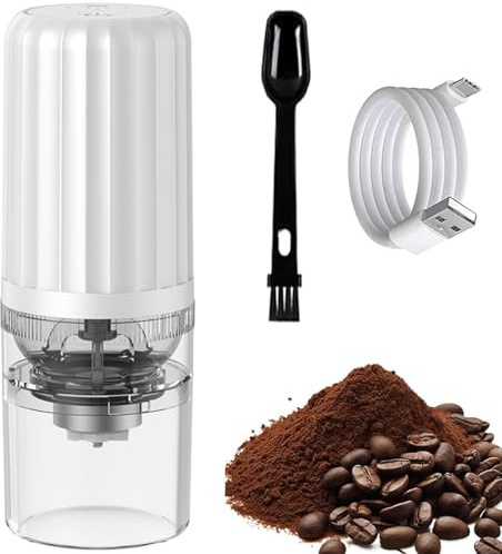USB Rechargeable de café Portable pour Le Camping - Mini broyeur de bavures électriques avec Burr Conique en Acier Inoxydable | Broyeur de Haricots Rapides et Calme pour Les Voyages, extérieur White
