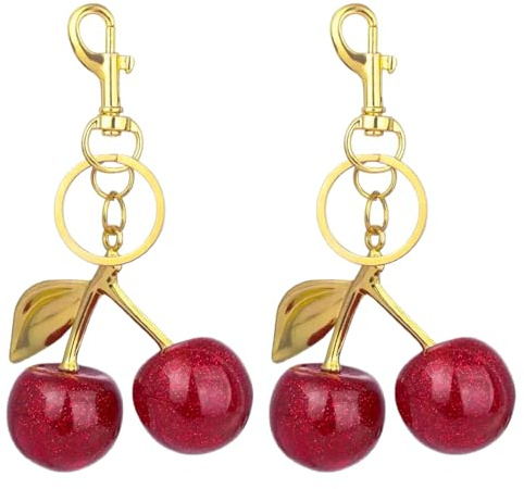 SYEYCW 2 Pcs Cherry Bag Charm, Bag Charms for Womens Handbags, Stylish Cherry Car Keychain, Sparkling Purse Charms Pendant, Versatile Key Ring, Keyring Accessories for Handbag Wallet Car Phone Keys