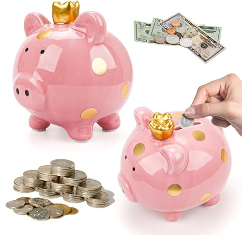 Hucha infantil rosa para niñas, cerdito con apertura para billetes, para bodas, Navidad, Halloween, regalos de cumpleaños