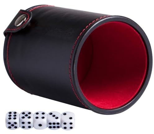 Mikinona Cubilete de Dados de Cuero PU Tapa Doble Capa Vaso Agitador Duradero para Juegos de Mesa Set de 1 Cubilete y 5 Dados Contenedor de Almacenamiento para Entretenimiento en Bar y