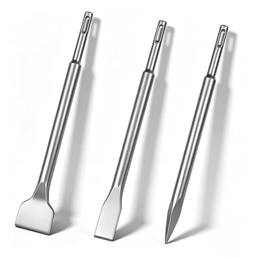 Zencantorous Set di 3 Scalpelli SDS Plus, con Scalpello a Punta, Scalpello Piatto, Scalpello Largo, per Lavori di Demolizione, per Piastrelle, Muro, Muratura, Calcestruzzo