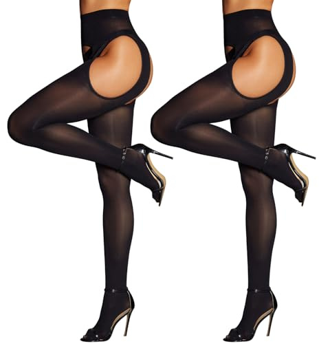 RSLOVE Collant Porte Jarretelle Femme - Bas Sexy Taille Haute Collant 80 Deniers Noir 2 Paires Grande Taille