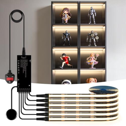 Striscia LED COB,6 Rotoli Luci per Mobili con Dimmer Touch e Sensore a Sfioramento Manuale,Striscia LED COB Tagliabile 12V per Vetrine,Cantine per Vini,Cucine e Scaffali (1M, Bianco naturale)