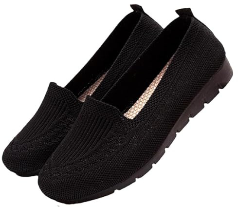 Dyalsa Women's Orthopedic Loafers Slip On Walking Shoes - Breathable Knit Mesh, Non-Slip Soft Sole, Lightweight Arch Support Comfort Flats for Work & Travel Black