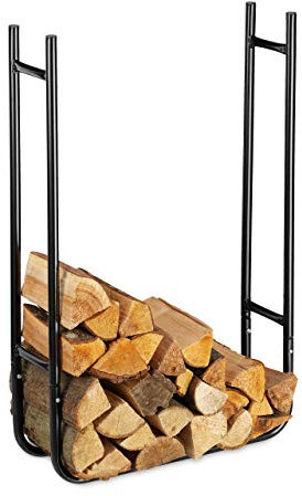 Relaxdays Étagère Bois de cheminée, étroite, en métal, entreposage bûches, 90x60x20cm, pour intérieur/extérieur, Noir