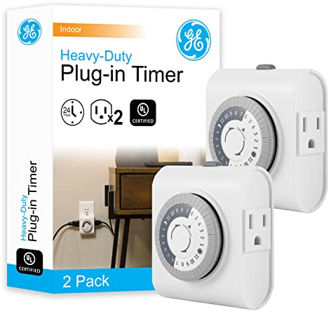 GE 24âHour Plug-in Mechanical Timer Outlet, 2 Grounded Outlets, 2 Pack