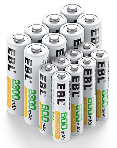 EBL 16pcs 1.2V AA AAA Ni-MH Batterie Ricaricabili Combinate, Confezione 8 X 2300mAh AA Pile Ricaricabili & 8 X 800mAh AAA Pile Ricaricabili