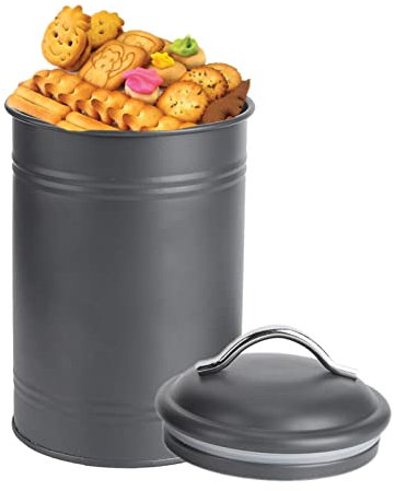 Black Metal Biscuit Cookie Storage Tin Box Canister with Fresh Seal Lid for Coffee Bean Tea Cereal Sugar Cookie