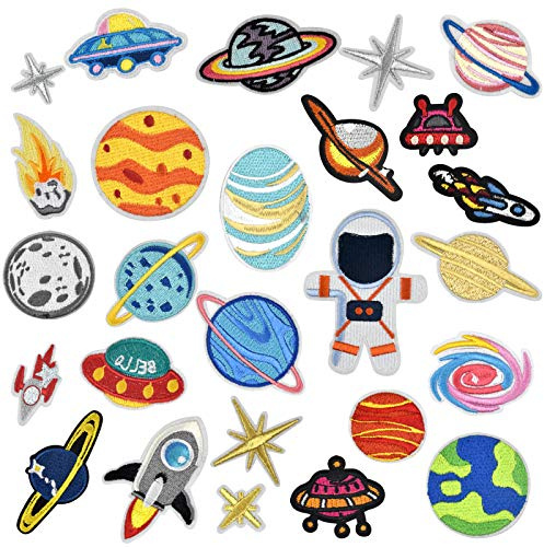 AvoDovA 26PCS Broderie Patch Thermocollant, Espace Planet Astronaute Broderie Patch Thermocollant, Patches à Repasser, Patch en Tissu, Ecusson à Coudre pour Vêtement T-Shirt Jeans Veste Sac