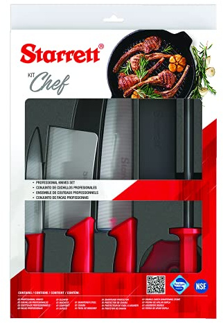 Starrett Professional Stainless Steel Chefs Kitchen Knife Set - 6-Pieces - Red Handle