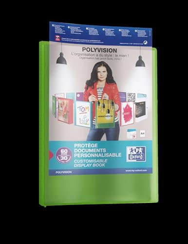 OXFORD Protège‐Documents Polyvision A4 60 vues / 30 pochettes Couverture Polypro Vert