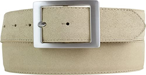 BELTINGER Herren-Gürtel aus Veloursleder mit Doppel-Schnalle 4 cm | Velour-Ledergürtel für Herren 40mm | Wildleder-Gürtel 4cm | Beige 90cm