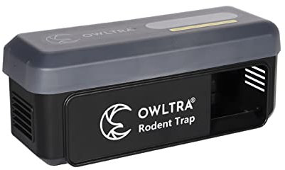 OWLTRA Ow-Piège électrique d'extérieur pour rongeurs et Souris avec Couvercle étanche, Alarme sonore et lumière, Piles ou Source d'alimentation USB, étanchéité IPX4, Noir