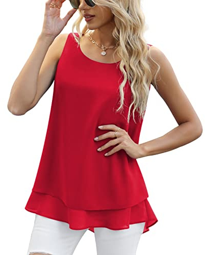 Yommay Canotta Estiva da Donna, Camicette da Donna, Senza Maniche, in Chiffon,da Donna Canotte E Top,Rosso D,M
