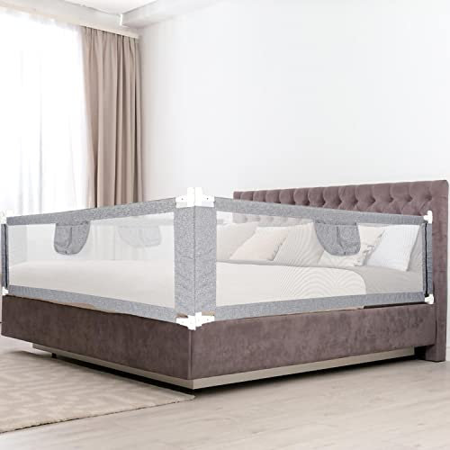 Cecaylie Barrera de cama de 180 x 80 cm, protección anticaídas, para niños, estructura estable, rejilla para cuna con red aireada, rejilla para cuna para niños pequeños, fácil montaje, color gris