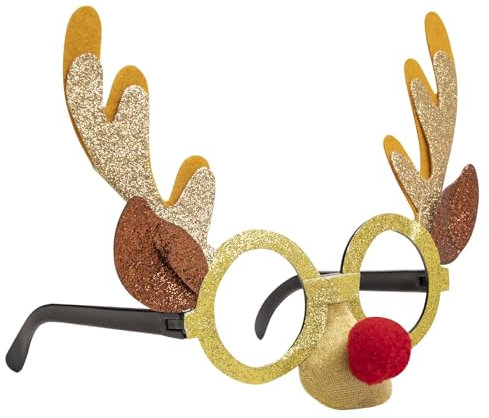 PARTYLOSOPHY 1 x Rentierbrille mit roter Nase, Weihnachtsmotiv, Standardgröße, Weihnachts-Rentier, Weihnachtsdekoration, Rentier, Weihnachtsbrille mit Nase.
