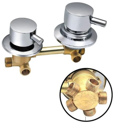 2/3/4/5 Way Steam Shower Diverter Valve, Solid Brass Cold & Hot Water Mixer Bathroom Faucet Tap with Steam Generator Water Inlet, Bathtub Tap for Shower Cabin/Steam Room (9cm,Thread 5-Way)