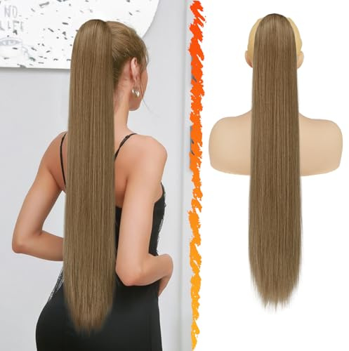 BARSDAR Coda Capelli Extension con Coulisse, 76cm Lunga Lisci Marrone Coda di Cavallo Extension Sintetici Clip in Ponytail Extensions Finta Pony Tails Posticci per Donne Partito - Chiaro Marrone Misto
