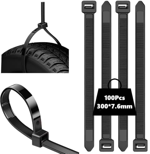 100Pcs Cable Ties Black, 300mm x 7.6mm, Heavy Duty Nylon Cable Ties with 55kg Tensile Strength, Multi-Purpose Zip Tie Wraps for Indoor Outdoor Home Office