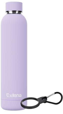Exllena, Borraccia termica da 750 ml con clip, in acciaio inossidabile, con isolamento sottovuoto a doppia parete, mantiene le bevande fresche per 24 ore e calde per 12 ore, senza BPA (viola)