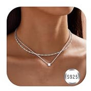 LOLIAS 2 Stück Halskette Damen Silber 925 Layering Kette Wasserfest Silberkette CZ Münze Anhänger Schmuck