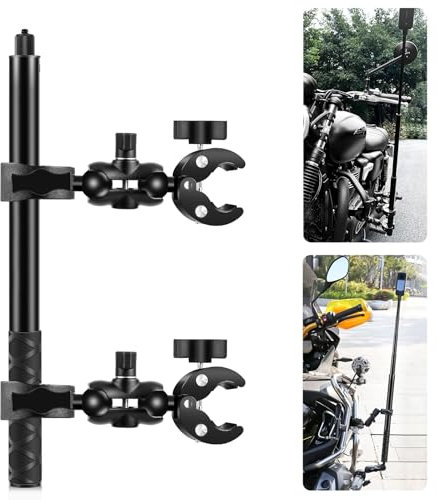 PULUZ Motorcycle Bike Handlebar Mount Kit with Double Clamp & 1.5M Invisible Selfie Stick Telescopic for Insta360 X4 X3 X2 GO 3 One RS Action Camera Handlebar Holder Bundle for Riding Records