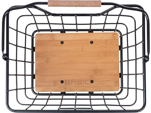 Basil Nordland cykelkorg, svart/naturlig brun – låsbart MIK-system inkl. 23 liter, väderbeständig och robust, perfekt för shopping och dagliga turer