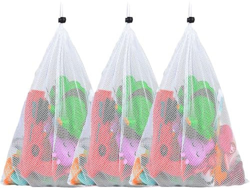 3 Stück Netztasche mit Kordelzug, verstellbarer Kordelzug,mit Kordelzug und Haken,Netztaschen mit Kordelzug Tennis Golfballtasche Tragbare Aufbewahrungstaschen zum Sammeln Poolspielzeug