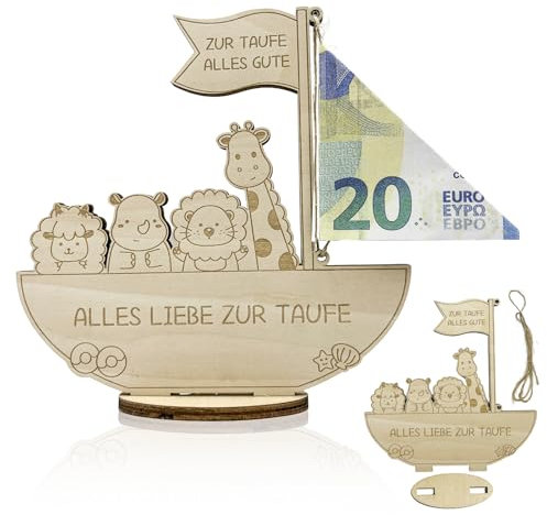 GYHWOFUL Taufe Geschenk - Arche Noah Holz Taufgeschenke Jungen und Mädchen, Geldgeschenk zur Taufe, Personalisierte Geschenke Baby, Geschenk zur Geburt, Graviertes Geburtstagsgeschenk