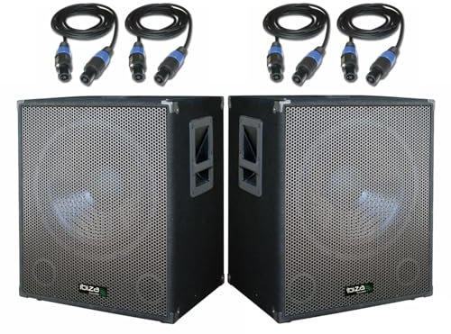 Ibiza Pack Sono 2 Caissons de Basses Actifs SUB15A 2x800W - 4 Câbles Speakon Hauts Parleurs - DJ Fête Mariage Salle des fêtes