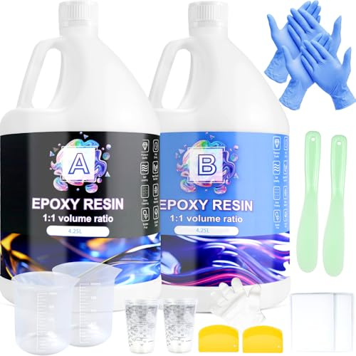 Ghguole Resina Epossidica,8.5 L Resina Epossidica Trasparente Principianti,1:1 Rapporto Colla ResinaEpoxy con Indurente,DIY Creazione Fare,Legno,Decorazioni,Creazioni,Artigianato