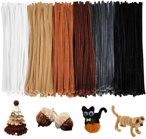 BULANGDE 300 hilos de chenille, curado de 30 cm de largo, pipa limpiadores, varilla de chenille ocio creativo para manualidades, Navidad, niños & Feltage (negro/blanco/gris/marrón/marrón/beige)