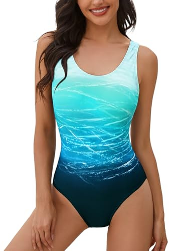 heekpek Baddräkter för kvinnor Baddräkter i ett stycke Reducerande Baddräkt Sport Bikini med Vadderad Baddräkt Simning Halter Sommar Trikini Hög Midja, Gradient grön, XXL