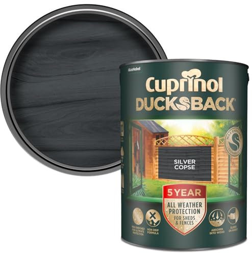 Cuprinol Ducksback Shed & Fence Paint Silver Corpse 5L – Cuprinol Fence Paint, 5-Year Weatherproof, Wax-Enriched Non-Drip Formula, Quick-Dry, Water-Repellent Exterior Wood Treatment