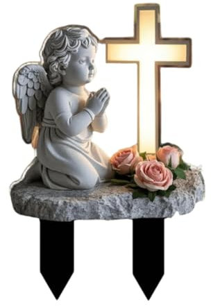 FLCPJGV decorativo da giardino a croce 2D, cartello da giardino in acrilico, decorazione piatta per prato in vaso, Angelo E Croce