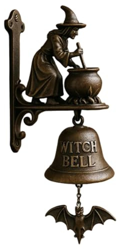 Bellas de Bruja Halloween Campana de Puerta Vintage de Hierro Fundido con Bruja en la Escoba para la Puerta Principal, el Porche, el hogar y la decoración de la Pared