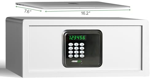 ISLANDSAFE Coffre-fort d'hôtel de 0,3 m³ avec clavier numérique, montage au sol, mur, argent, documents, coffre-fort de bureau pour iPhone, bijoux, pistolet (blanc, code numérique)