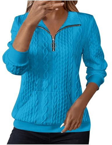 Womens Christmas Jumpers, Jumpers for Women UK Sweatshirts Lapel Half Zip Knit Cable Ladies Sweatshirt Long Sleeve Tops Fall Winter Sweaters Warm Tunics Hoodies Outfit Clothing, Sky Blue S