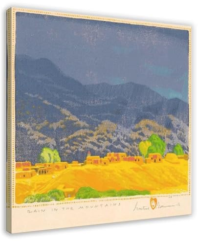 WCYB Gustave Baumann tryck regn i bergen vintage landskap konsttryck affischer canvas deco målningar väggkonst för kontorsram 71 cm L x 71 cm B