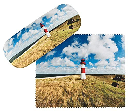 VON LILIENFELD Brillenetui Leuchtturm auf Sylt Foto Motiv Etui Brille Mikrofaser Brillenputztuch Brillenbox Stabiles Hardcase Set mit Stoff bezogen