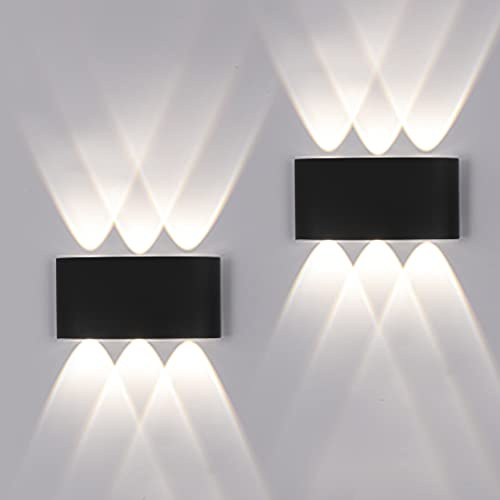2-pack Utomhus/inomhus LED-vägglampa utomhus 12 W 1 200 lm ip65 modern vattentät aluminium upp och ner spotlight vägglampa (svart 4 500 k naturligt ljus)
