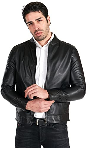 D'Arienzo Giacca Pelle Nera Uomo Primaverile Vera Pelle Made in Italy Marlon 52/Nero