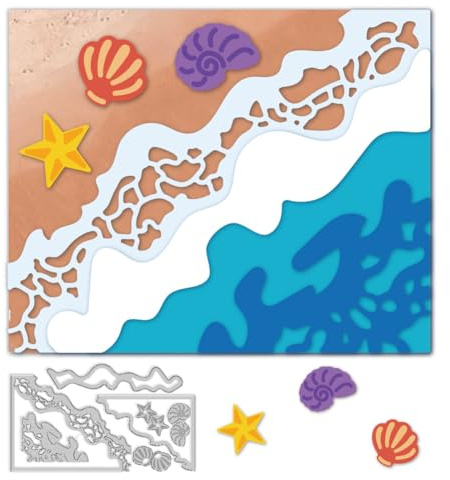 DELORIGIN Layered Ocean Waves Cutting Dies Embossing Template Carbon Steel Cutting Stencils Background Die Cuts for Greeting Card Making DIY Scrapbooking Invitation Photo Album