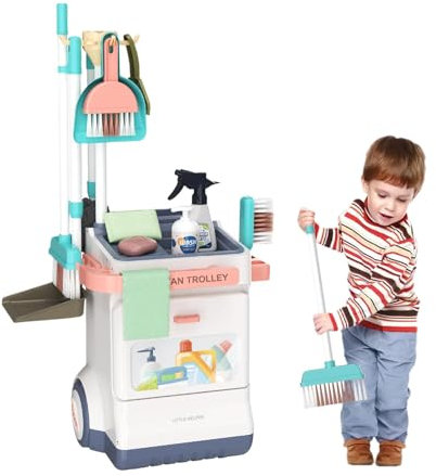 Kinder-Reinigungsspielzeug-Set, Reinigungsspielzeug für Kleinkinder 1–3,Kinder-Reinigungswagen, 15-teiliges -Besen- und Reinigungsset | Reinigungsspielzeug, Kindermopp- und Besenset für Kinde
